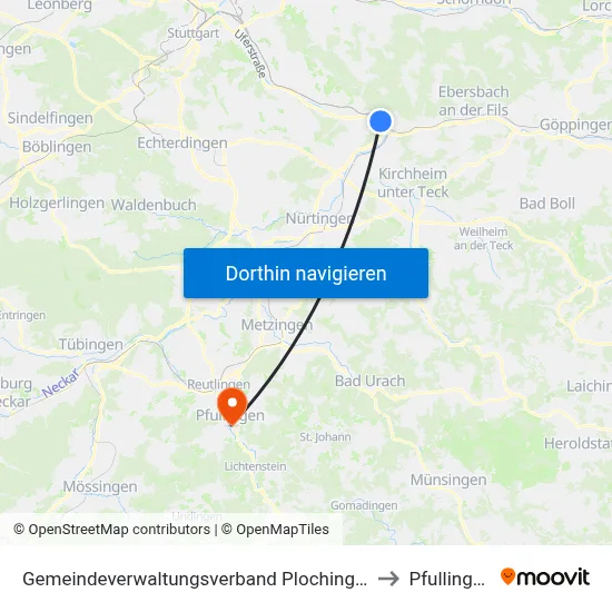 Gemeindeverwaltungsverband Plochingen to Pfullingen map