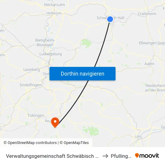Verwaltungsgemeinschaft Schwäbisch Hall to Pfullingen map