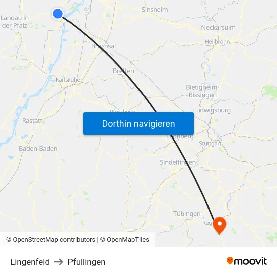 Lingenfeld to Pfullingen map