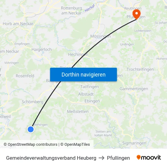 Gemeindeverwaltungsverband Heuberg to Pfullingen map