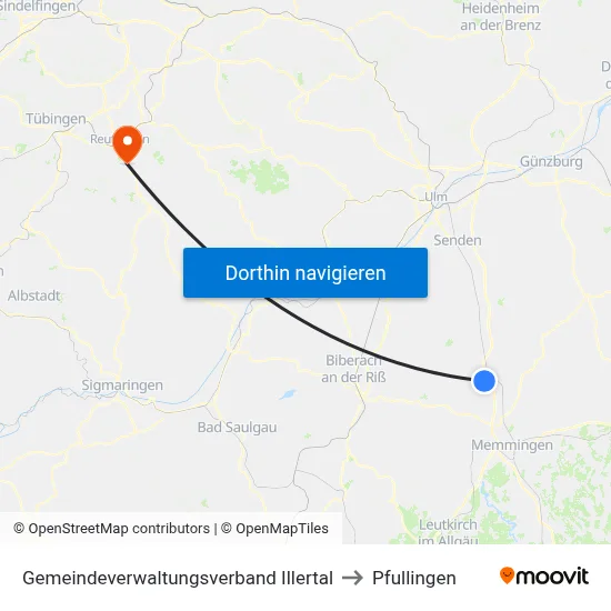 Gemeindeverwaltungsverband Illertal to Pfullingen map