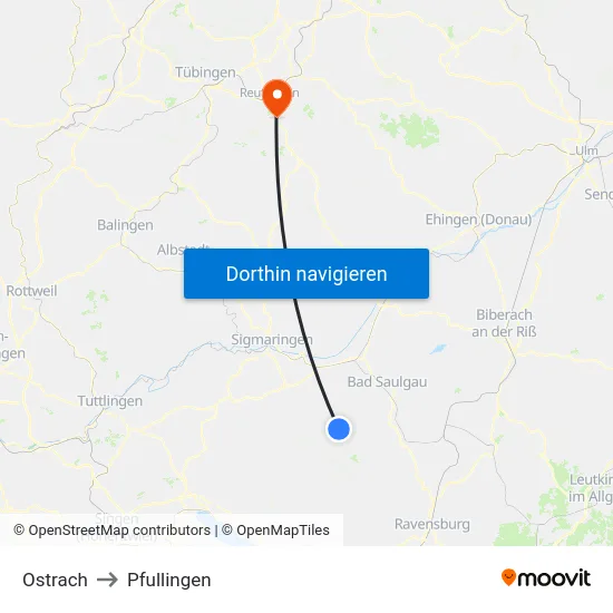 Ostrach to Pfullingen map