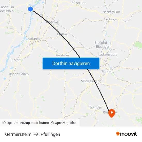 Germersheim to Pfullingen map
