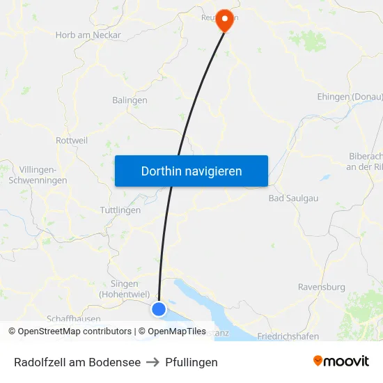 Radolfzell am Bodensee to Pfullingen map