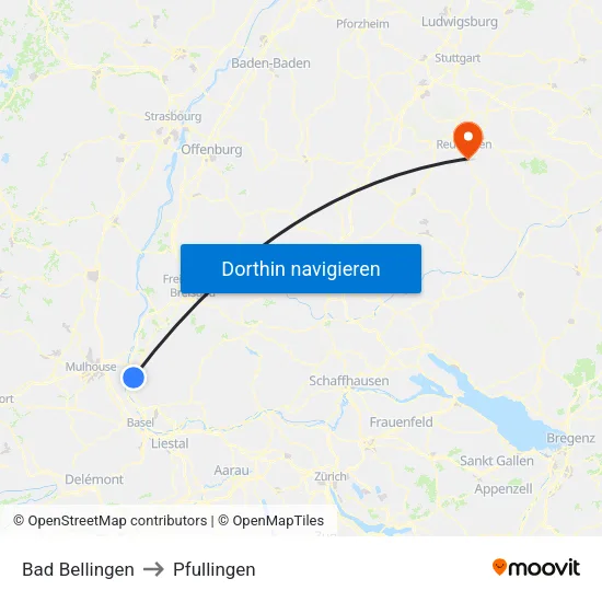 Bad Bellingen to Pfullingen map