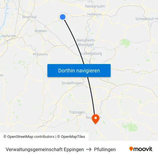 Verwaltungsgemeinschaft Eppingen to Pfullingen map