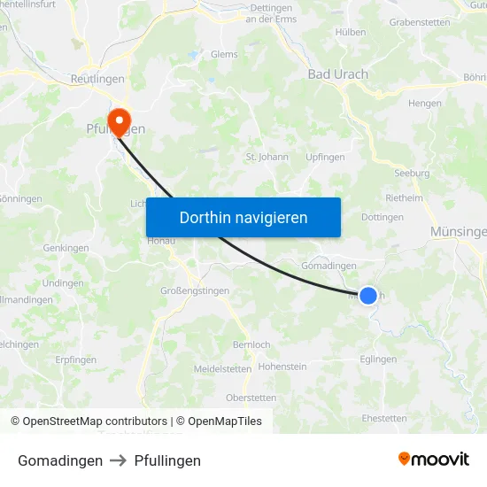 Gomadingen to Pfullingen map