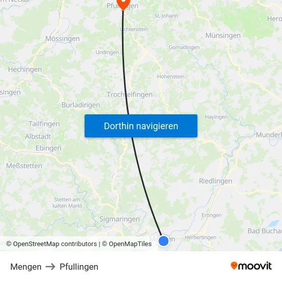 Mengen to Pfullingen map