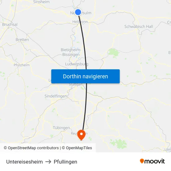 Untereisesheim to Pfullingen map