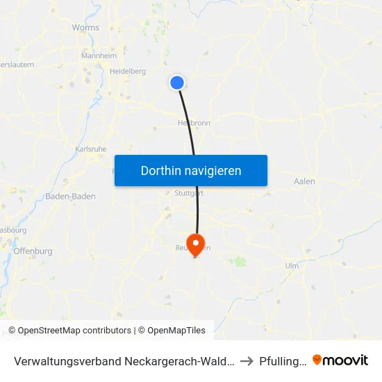 Verwaltungsverband Neckargerach-Waldbrunn to Pfullingen map