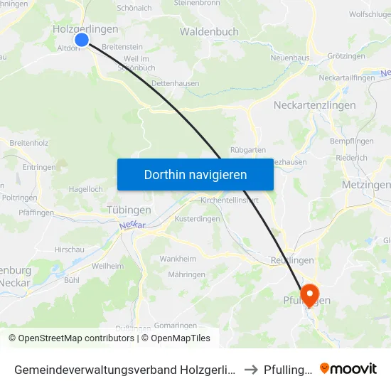 Gemeindeverwaltungsverband Holzgerlingen to Pfullingen map