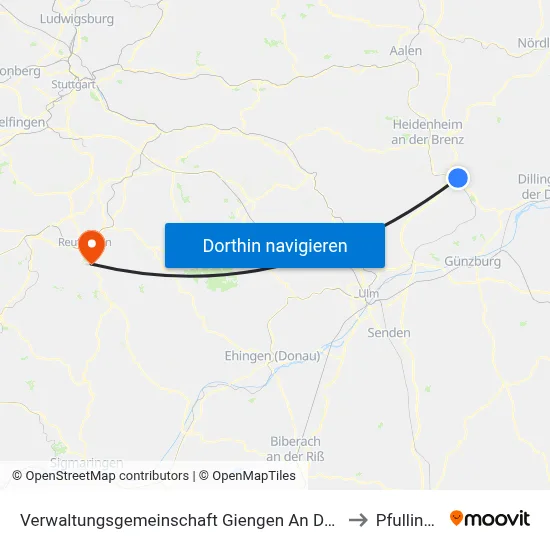 Verwaltungsgemeinschaft Giengen An Der Brenz to Pfullingen map