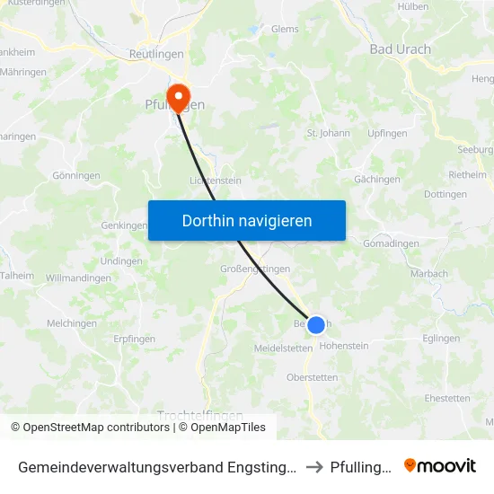Gemeindeverwaltungsverband Engstingen to Pfullingen map
