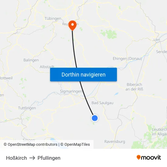 Hoßkirch to Pfullingen map