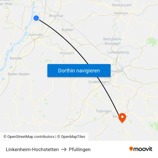 Linkenheim-Hochstetten to Pfullingen map