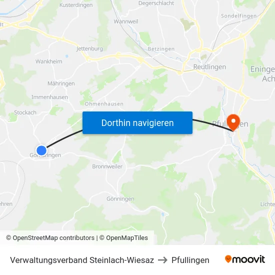 Verwaltungsverband Steinlach-Wiesaz to Pfullingen map
