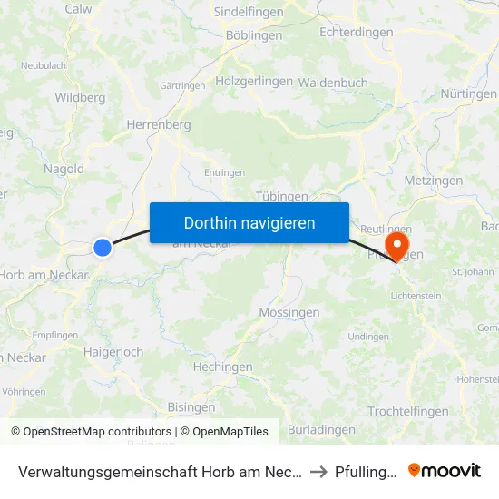 Verwaltungsgemeinschaft Horb am Neckar to Pfullingen map
