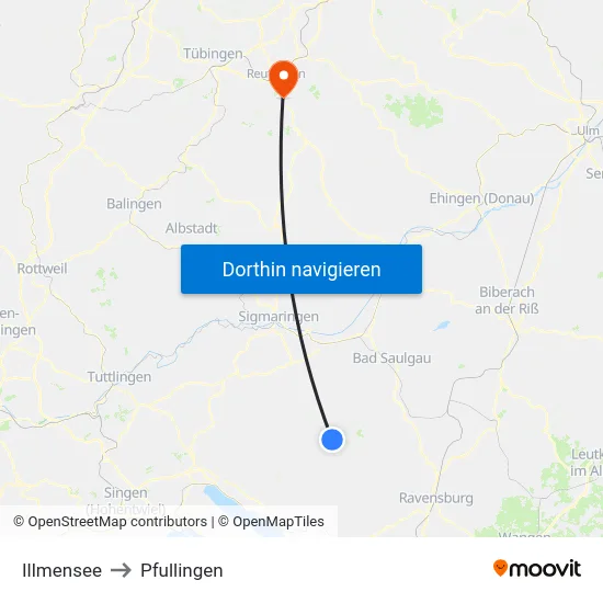 Illmensee to Pfullingen map