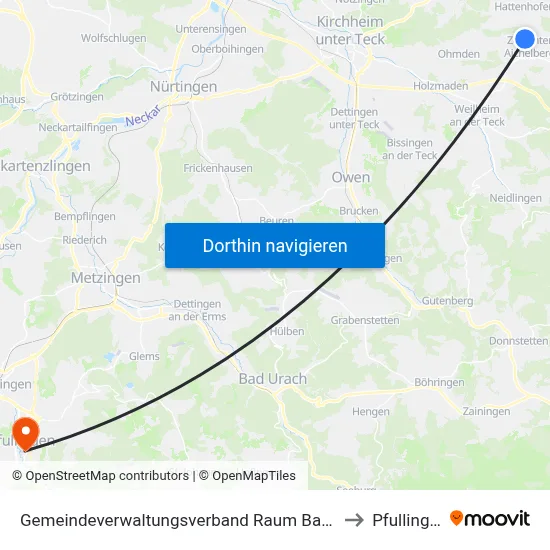 Gemeindeverwaltungsverband Raum Bad Boll to Pfullingen map