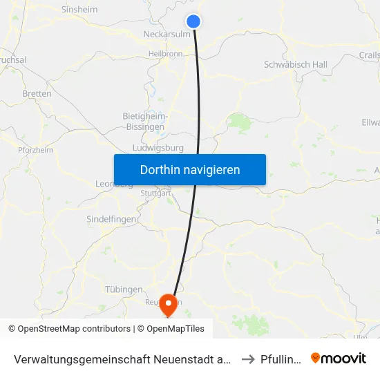 Verwaltungsgemeinschaft Neuenstadt am Kocher to Pfullingen map