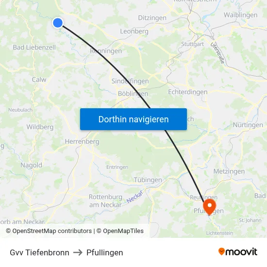 Gvv Tiefenbronn to Pfullingen map