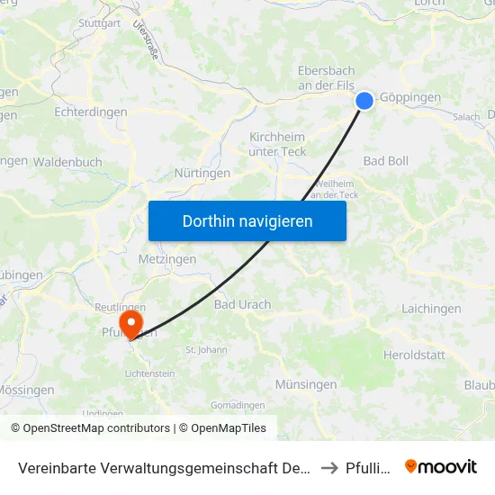 Vereinbarte Verwaltungsgemeinschaft Der Stadt Uhingen to Pfullingen map