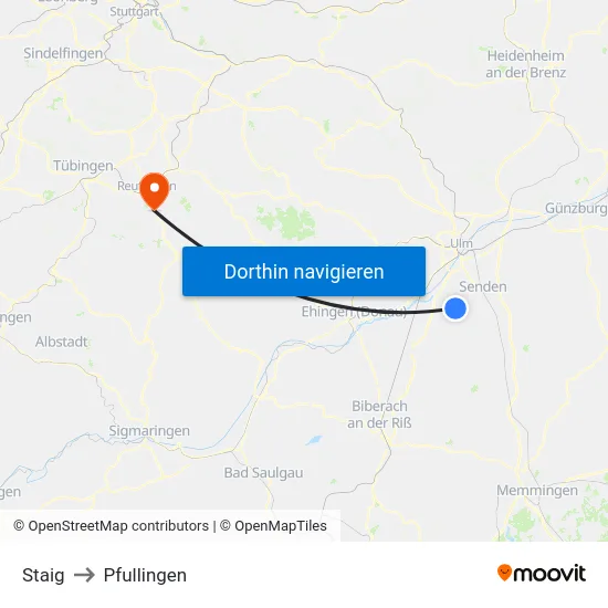 Staig to Pfullingen map