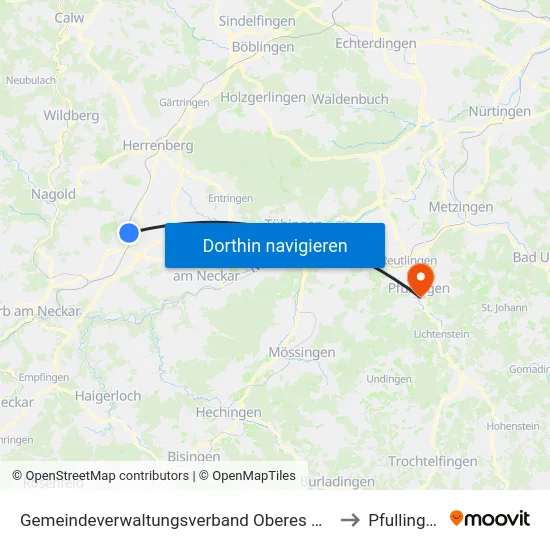 Gemeindeverwaltungsverband Oberes Gäu to Pfullingen map