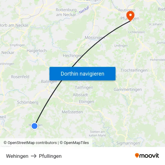 Wehingen to Pfullingen map