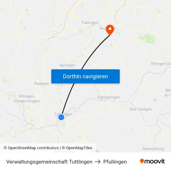 Verwaltungsgemeinschaft Tuttlingen to Pfullingen map