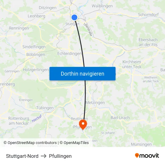 Stuttgart-Nord to Pfullingen map