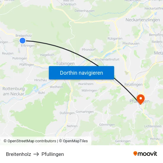Breitenholz to Pfullingen map