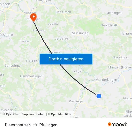 Dietershausen to Pfullingen map