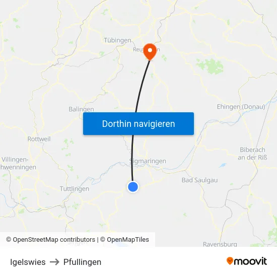 Igelswies to Pfullingen map