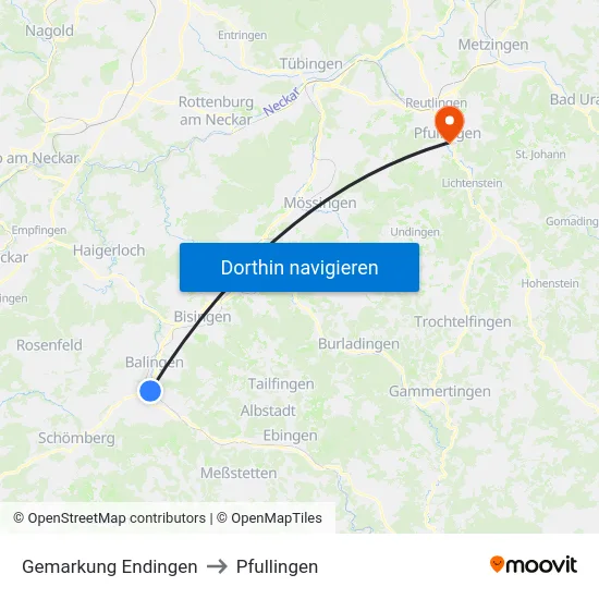 Gemarkung Endingen to Pfullingen map