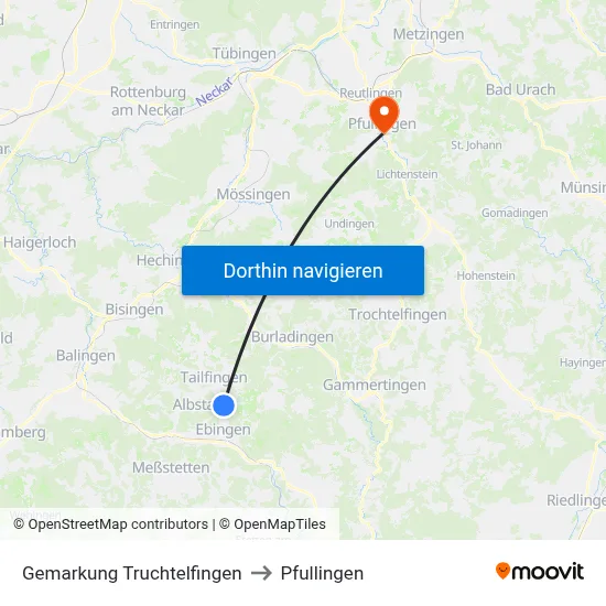 Gemarkung Truchtelfingen to Pfullingen map