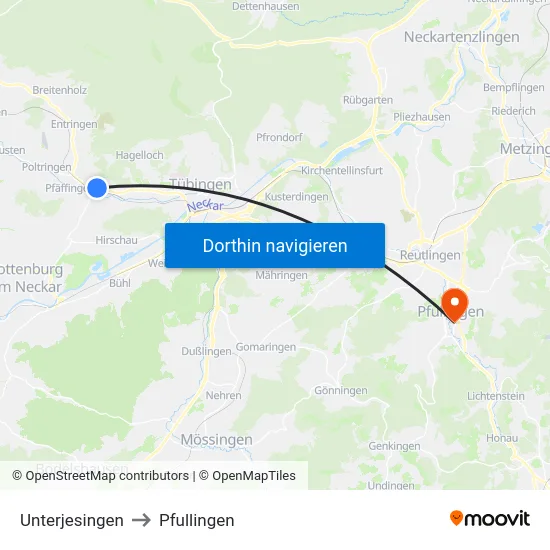Unterjesingen to Pfullingen map