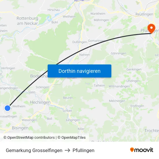 Gemarkung Grosselfingen to Pfullingen map