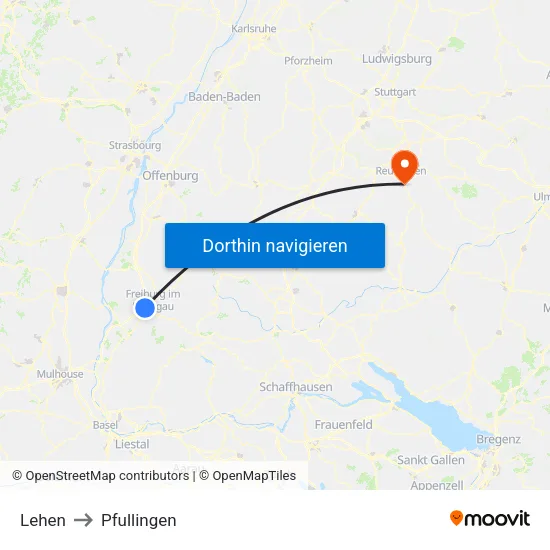 Lehen to Pfullingen map