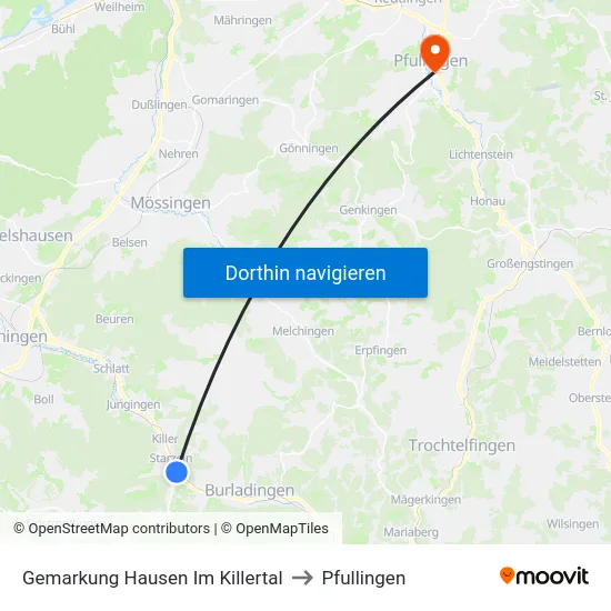 Gemarkung Hausen Im Killertal to Pfullingen map
