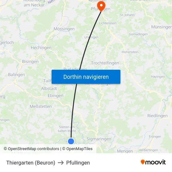 Thiergarten (Beuron) to Pfullingen map