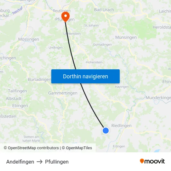 Andelfingen to Pfullingen map