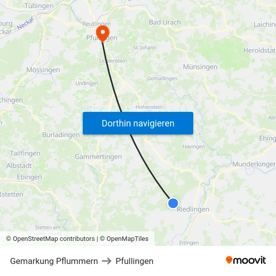 Gemarkung Pflummern to Pfullingen map