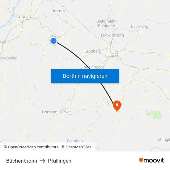 Büchenbronn to Pfullingen map