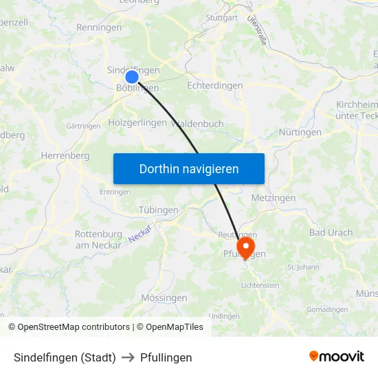 Sindelfingen (Stadt) to Pfullingen map
