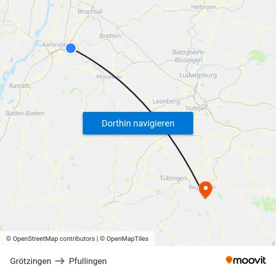 Grötzingen to Pfullingen map