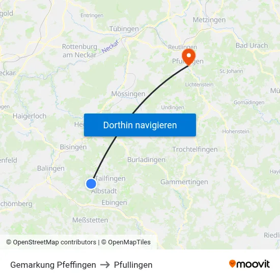 Gemarkung Pfeffingen to Pfullingen map