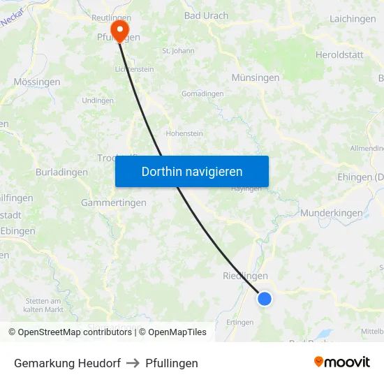 Gemarkung Heudorf to Pfullingen map