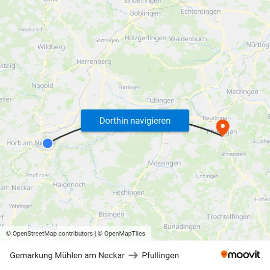 Gemarkung Mühlen am Neckar to Pfullingen map