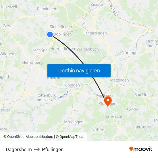 Dagersheim to Pfullingen map